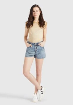 Khujo Denim Shorts Loosefit Jeans Anouk Dames Blauw -Khujo ebca8455a52b035969df915cde0c1da0