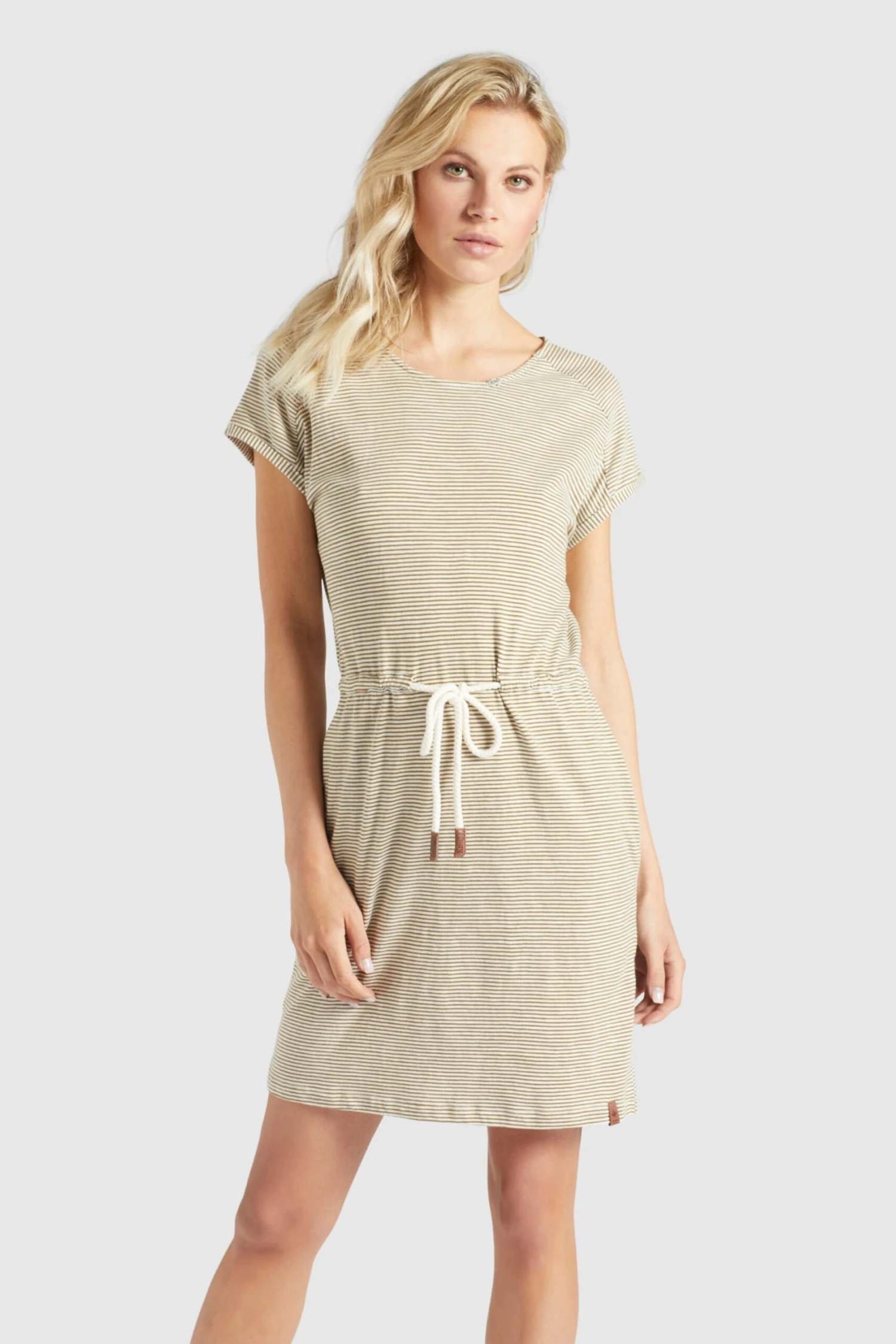 Khujo Jerseyjurken Jurk ANNEMARIE Dames Beige / Wit 2 Khujo Jerseyjurken Jurk ANNEMARIE Dames Beige / Wit - Afbeelding 2